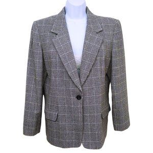 Vintage 90s Pendleton Blazer Wool Plaid Houndstooth -14P Single-Button BlackGrey